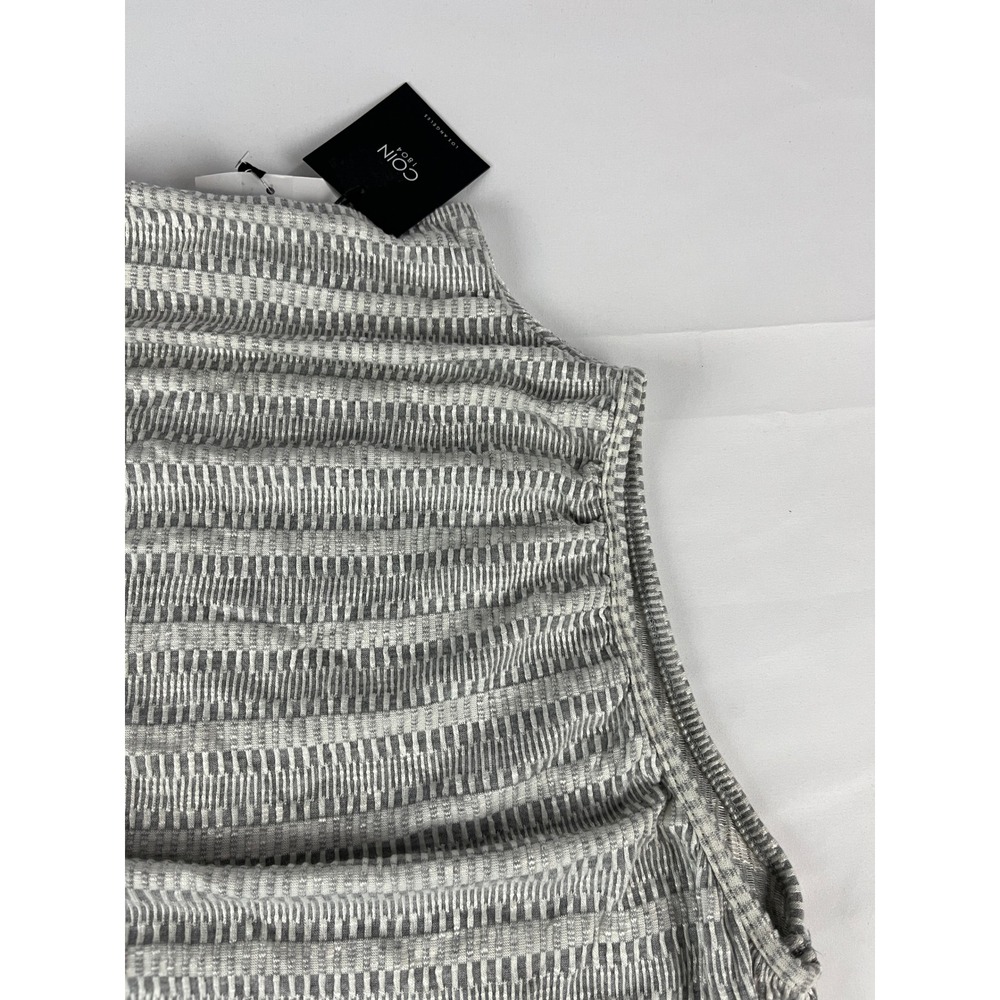 Coin 1804 Los Angeles Womens 3X Mock Neck Sleeveless Textured Knit Gray White‎